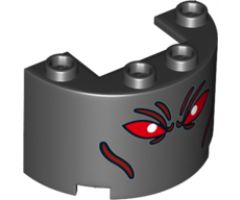 Cylinder Half 2 x 4 x 2 with 1 x 2 Cutout with Red Eyes (Ares Face) Pattern