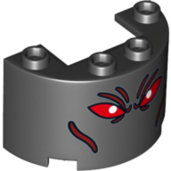 Cylinder Half 2 x 4 x 2 with 1 x 2 Cutout with Red Eyes (Ares Face) Pattern