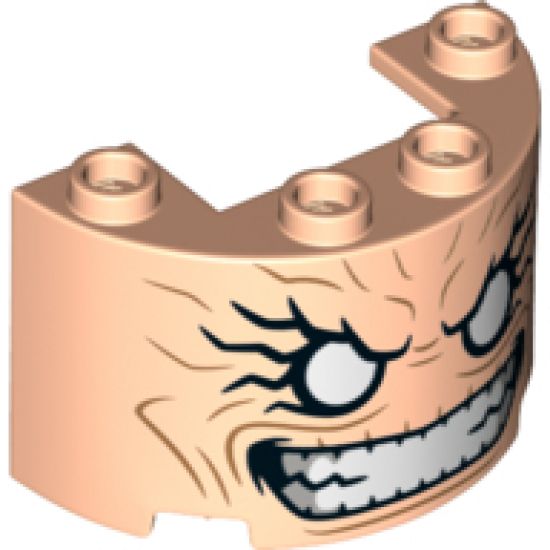 Cylinder Half 2 x 4 x 2 with 1 x 2 Cutout with White Eyes, Clenched Teeth, and Cheek Lines Pattern (MODOC Face)