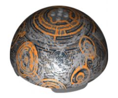 Cylinder Hemisphere 11 x 11, Studs on Top with Coruscant Black / Gold / Orange Planet Pattern (75007)