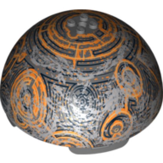Cylinder Hemisphere 11 x 11, Studs on Top with Coruscant Black / Gold / Orange Planet Pattern (75007)