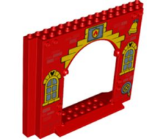 Panel 4 x 16 x 10 with Curved Yellow Windows with Bricks and Mickey Mouse Logo, Fire Logo Badge, Yellow Bell and Hose Reel Pattern