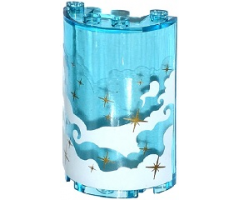 Cylinder Half 2 x 4 x 5 with 1 x 2 Cutout with White Smoke and Gold Stars Pattern (Sticker) - Set 41105