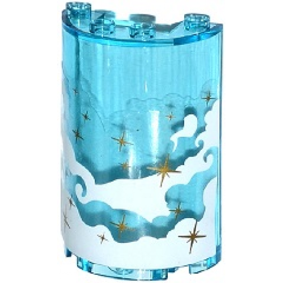Cylinder Half 2 x 4 x 5 with 1 x 2 Cutout with White Smoke and Gold Stars Pattern (Sticker) - Set 41105