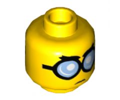 Minifigure, Head Dual Sided with Glasses Round with Bright Light Blue Lenses and Black Frames, Frown / Surprised Pattern (Steve) - Hollow Stud