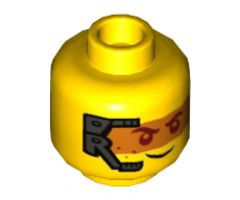 Minifigure, Head Dual Sided Smile with Silver Headset and Orange Head-Up Display (HUD) / Frown Pattern - Hollow Stud