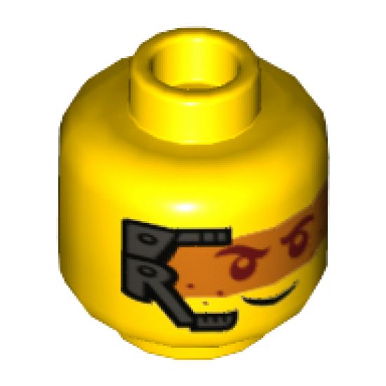 Minifigure, Head Dual Sided Smile with Silver Headset and Orange Head-Up Display (HUD) / Frown Pattern - Hollow Stud
