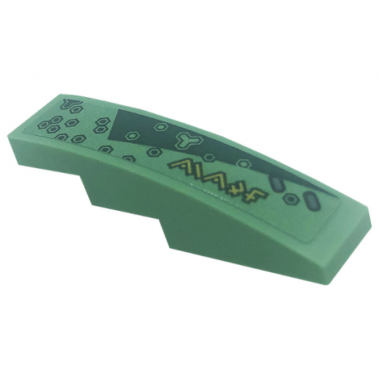 Slope, Curved 4 x 1 with Dark Green Triangle, Hexagons and Gold Ninjago Logogram 'L71745' Pattern Model Left Side (Sticker) - Set 71745