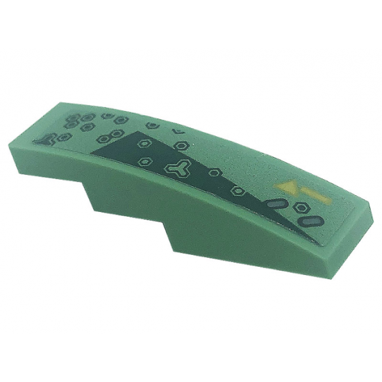 Slope, Curved 4 x 1 with Dark Green Triangle, Hexagons and Gold Line Pattern Model Right Side (Sticker) - Set 71745