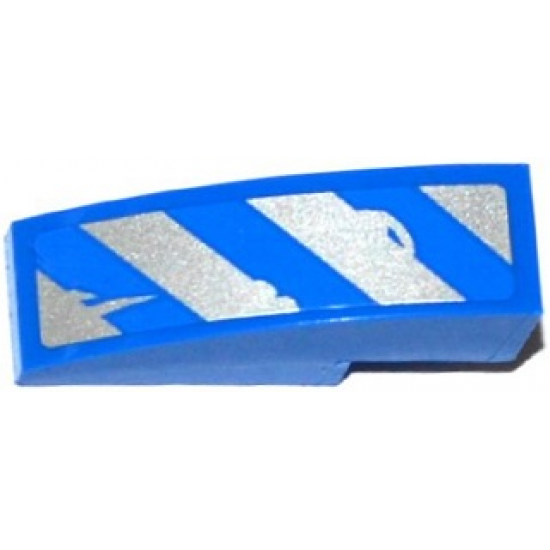 Slope, Curved 3 x 1 with Worn Blue and Silver Danger Stripes Pattern Model Left Side (Sticker) - Set 75918