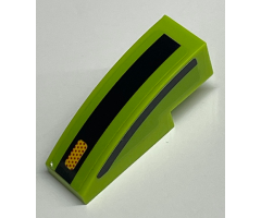 Slope, Curved 3 x 1 with Yellow Headlight with Red Dots on Black Line on Lime Background Pattern Model Left Side (Sticker) - Set 75888