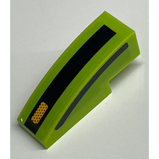 Slope, Curved 3 x 1 with Yellow Headlight with Red Dots on Black Line on Lime Background Pattern Model Left Side (Sticker) - Set 75888