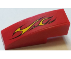 Slope, Curved 3 x 1 with Flames on Red Background Pattern Model Right Side (Sticker) - Set 60027