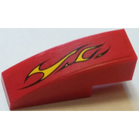 Slope, Curved 3 x 1 with Flames on Red Background Pattern Model Right Side (Sticker) - Set 60027