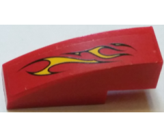 Slope, Curved 3 x 1 with Flames on Red Background Pattern Model Left Side (Sticker) - Set 60027