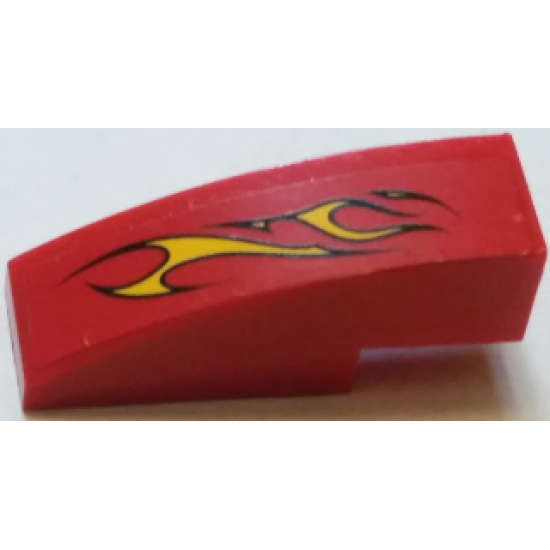 Slope, Curved 3 x 1 with Flames on Red Background Pattern Model Left Side (Sticker) - Set 60027