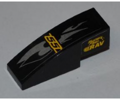 Slope, Curved 3 x 1 with 'SUPER FAST' and 'eRAV' on Left Side and '55' and Silver Flames on Top Pattern (Sticker) - Set 8126