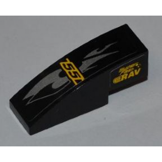 Slope, Curved 3 x 1 with 'SUPER FAST' and 'eRAV' on Left Side and '55' and Silver Flames on Top Pattern (Sticker) - Set 8126
