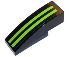 Slope, Curved 3 x 1 with 2 Lime Stripes on Black Background Pattern (Sticker) - Set 8133