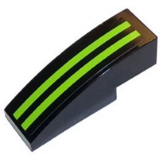 Slope, Curved 3 x 1 with 2 Lime Stripes on Black Background Pattern (Sticker) - Set 8133