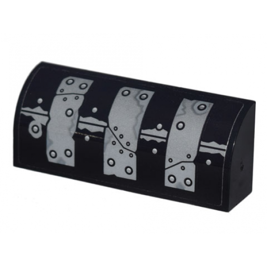 Slope, Curved 1 x 4 x 1 1/3 with 3 Silver Metal Plates, Seams and Rivets Pattern (Sticker) - Set 70840
