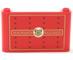 Windscreen 1 x 6 x 3 with Gold 'HOGWARTS RAILWAYS', Gold Hogwarts Logo, Black Rivets and Gold Borders on Red Background Pattern (Sticker) - Set 75955