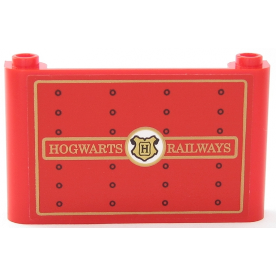 Windscreen 1 x 6 x 3 with Gold 'HOGWARTS RAILWAYS', Gold Hogwarts Logo, Black Rivets and Gold Borders on Red Background Pattern (Sticker) - Set 75955