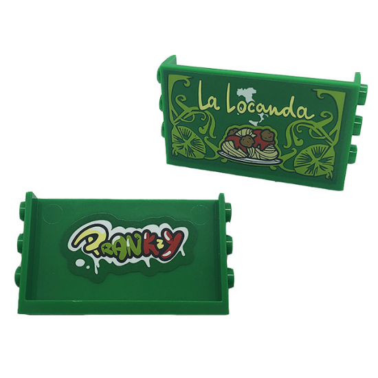 Panel 1 x 6 x 3 with Studs on Sides with Script 'La Locanda', Spaghetti and Meat Balls on Outside / 'PRANKZY' on Inside Pattern (Stickers) - Set 41379