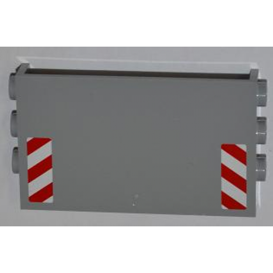 Panel 1 x 6 x 3 with Studs on Sides with Red and White Danger Stripes (White Corners) Half Height Pattern (Stickers) - Set 4434