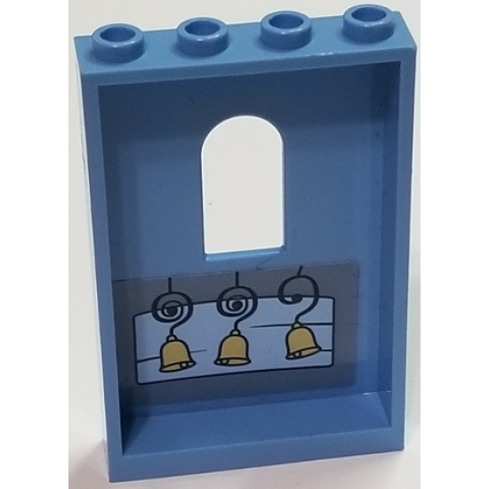 Panel 1 x 4 x 5 with Window with Three Hanging Bells on Blue and Gray Background Pattern (Sticker) - Set 41146