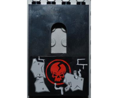 Panel 1 x 4 x 5 with Window with Red Skull in Circle and Light Bluish Gray Metal Plates Wall Repairs Pattern Model Right Side (Sticker) - Set 2505