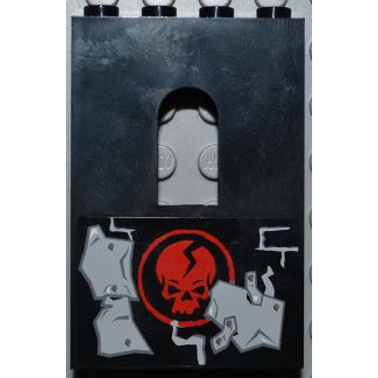 Panel 1 x 4 x 5 with Window with Red Skull in Circle and Light Bluish Gray Metal Plates Wall Repairs Pattern Model Right Side (Sticker) - Set 2505