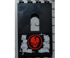 Panel 1 x 4 x 5 with Window with Red Skull in Circle and Light Bluish Gray Metal Plates Wall Repairs Pattern Model Left Side (Sticker) - Set 2505