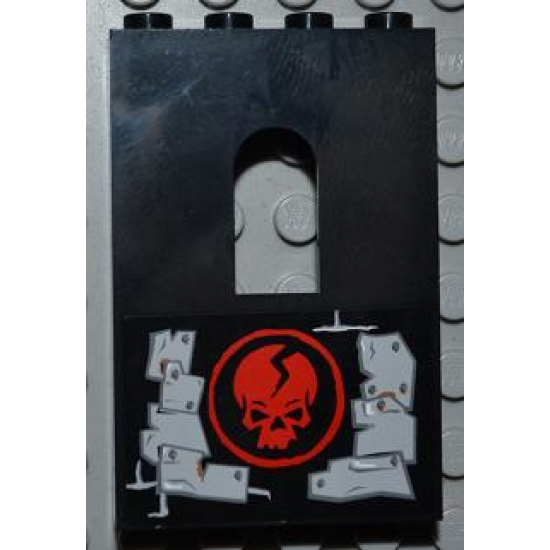 Panel 1 x 4 x 5 with Window with Red Skull in Circle and Light Bluish Gray Metal Plates Wall Repairs Pattern Model Left Side (Sticker) - Set 2505