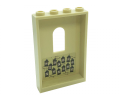 Panel 1 x 4 x 5 Wall with Window with Hanging Frames with School Rules and Bricks Pattern on Inside (Sticker) - Set 71043