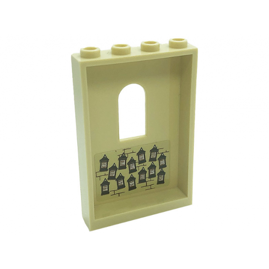 Panel 1 x 4 x 5 Wall with Window with Hanging Frames with School Rules and Bricks Pattern on Inside (Sticker) - Set 71043