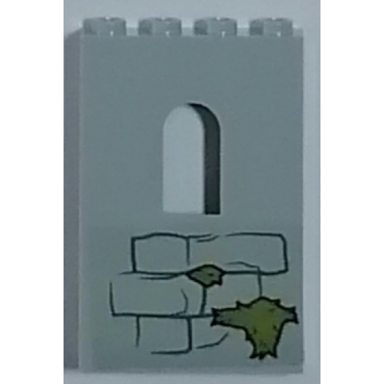 Panel 1 x 4 x 5 Wall with Window with Bricks, Dark Bluish Gray Mortar, and Olive Green Moss Pattern (Sticker) - Set 75947
