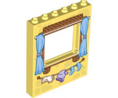 Panel 1 x 6 x 6 with Window Frame with Curtains and Clothes Line with Laundry Pattern