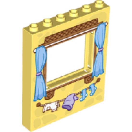 Panel 1 x 6 x 6 with Window Frame with Curtains and Clothes Line with Laundry Pattern