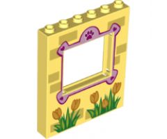Panel 1 x 6 x 6 with Window Frame with Paw and Hearts, Bricks and Tulips Pattern