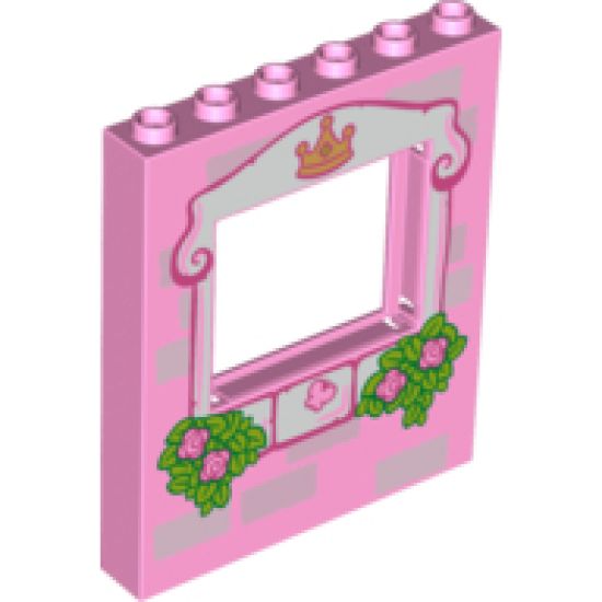 Panel 1 x 6 x 6 with Window with Light Pink Frame, Bricks, Crown, Butterfly, Roses and Leaves Pattern