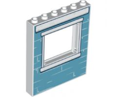 Panel 1 x 6 x 6 with Window with Medium Blue Bricks and White Windowsill Pattern