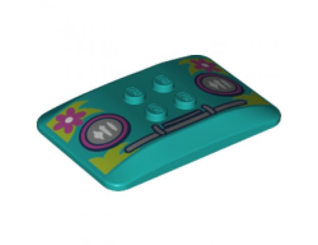 Wedge 6 x 4 x 2/3 Quad Curved with Headlights, Bumper, and Magenta Flowers on Bright Green Leaves Pattern