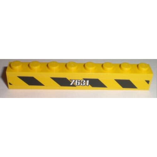 Brick 1 x 8 with White '7631' and Black and Yellow Danger Stripes Pattern Model Left (Sticker) - Set 7631