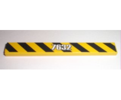 Tile 1 x 8 with White '7632' on Black and Yellow Danger Stripes Pattern (Sticker) - Set 7632