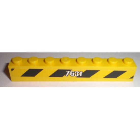 Brick 1 x 8 with White '7631' and Black and Yellow Danger Stripes Pattern Model Right (Sticker) - Set 7631