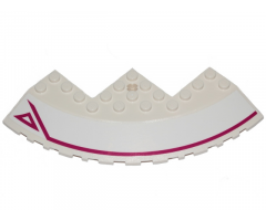Brick, Round Corner 10 x 10 with Slope 33 Edge, Axle Hole, Facet Cutout with Magenta Stripe and Outlined Triangle Pattern Model Left Side (Sticker) - Set 70849