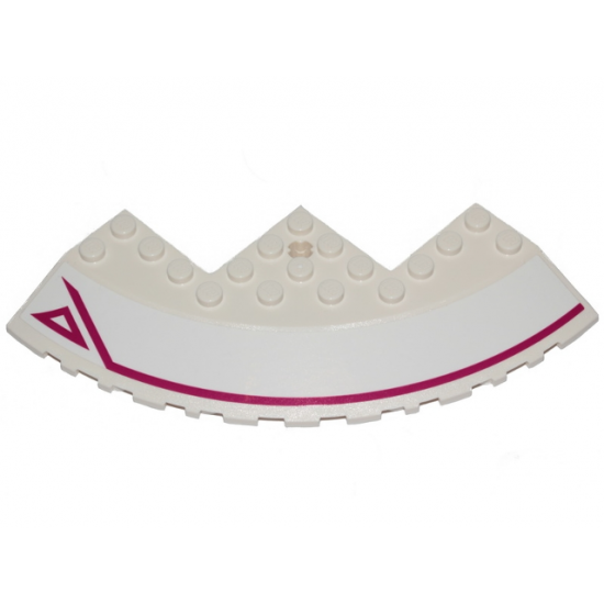 Brick, Round Corner 10 x 10 with Slope 33 Edge, Axle Hole, Facet Cutout with Magenta Stripe and Outlined Triangle Pattern Model Left Side (Sticker) - Set 70849