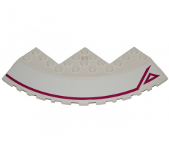 Brick, Round Corner 10 x 10 with Slope 33 Edge, Axle Hole, Facet Cutout with Magenta Stripe and Outlined Triangle Pattern Model Right Side (Sticker) - Set 70849