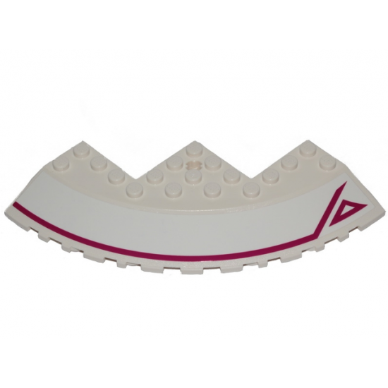 Brick, Round Corner 10 x 10 with Slope 33 Edge, Axle Hole, Facet Cutout with Magenta Stripe and Outlined Triangle Pattern Model Right Side (Sticker) - Set 70849